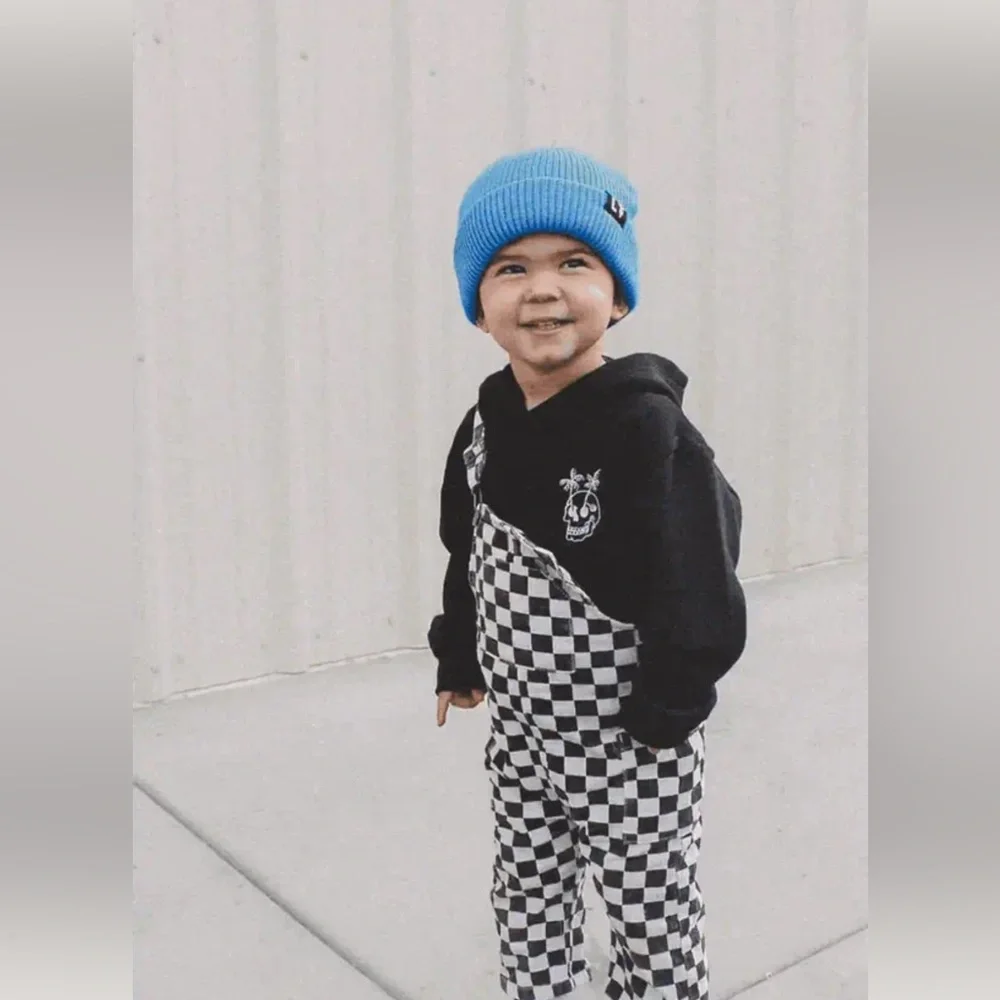 Black and White Checkered Kids Overalls - Picture 5 of 5